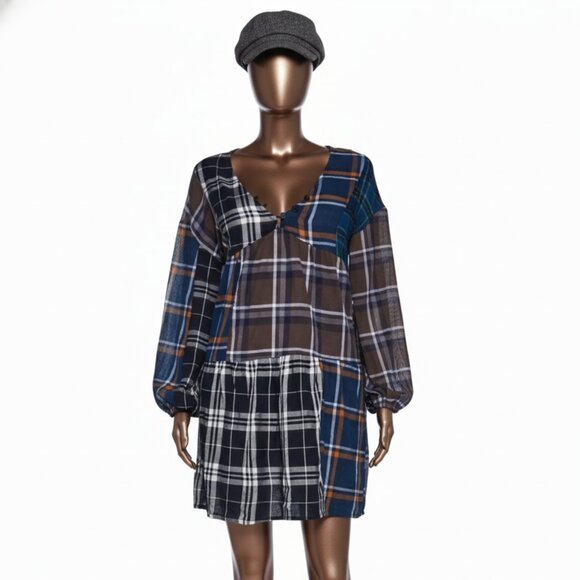 Dolls Kill Current Mood Better Together Plaid Mini Dress – Brown Mix Size XS - Picture 1 of 5